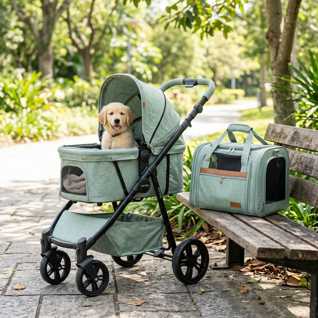 3-in-1 detachable pet stroller in Mint by JingyuPet factory manufacturer